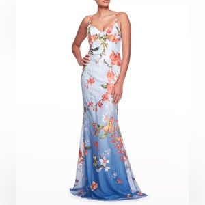 Marchesa Notte Floral Embroidered Ombre Tulle Gown